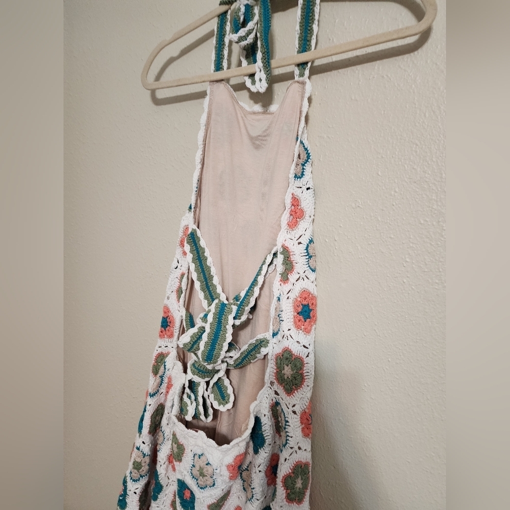 Show Me Your MuMu Happy Halter Mini 70S Multi Crochet Dress XXL Spring Festival - Picture 10 of 11